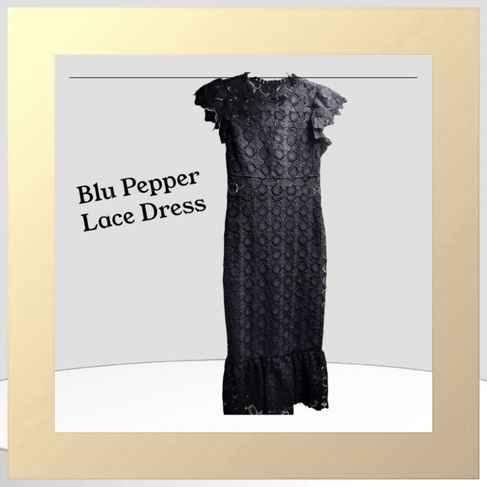 NWOT Blu Pepper Black Lace Dress M